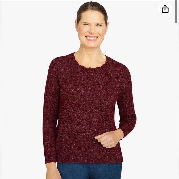 Alfred Dunner‎ NWT Cozy Cashmelon Sweater Women's Large Pointelle Ruby Crew Neck - Picture 1 of 9